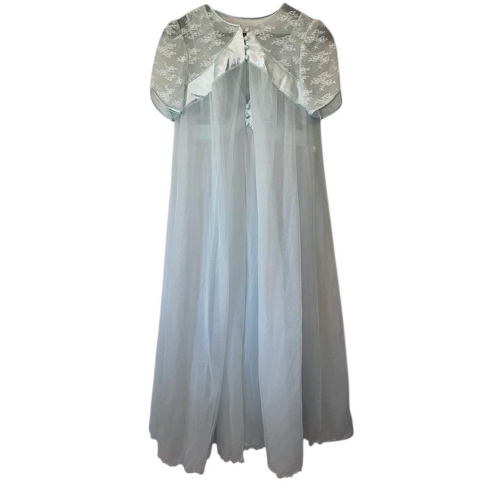 Vintage Shadowline Baby Blue Chiffon Peignoir Nightgown Babydoll Set